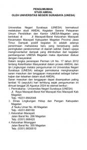 PENGUMUMAN STUDI AMDAL OLEH UNIVERSITAS NEGERI SURABAYA (UNESA)